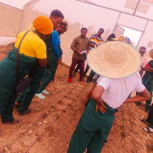 Teaching students on management of a green house.